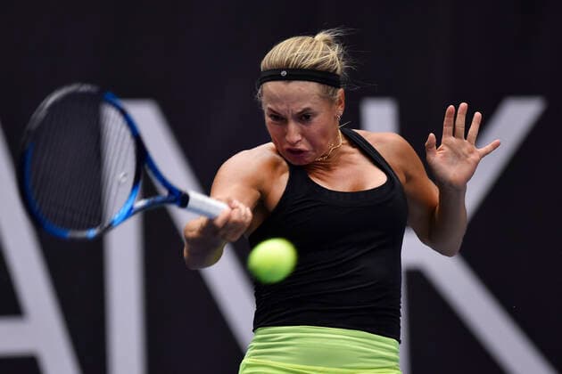 Yulia Putintseva (KAZ) in action during the match against Iga Swiatek during the J&T Banka Ostrava Open 2021 women s WTA, Tennis Damen indoor tennis tournament in Ostrava, Czech Republic, on Wednesday, September 22, 2021. (CTKxPhoto JaroslavxOzana) CTKPhotoP2021092206724  JAO 09