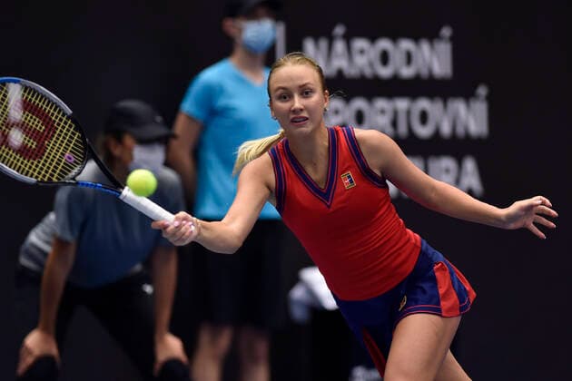 Anastasia Potapova (RUS) in action during the match against Petra Kvitova during the J&T Banka Ostrava Open 2021 women s WTA, Tennis Damen indoor tennis tournament in Ostrava, Czech Republic, on Wednesday, September 22, 2021. (CTKxPhoto JaroslavxOzana) CTKPhotoP2021092208010  JAO 27