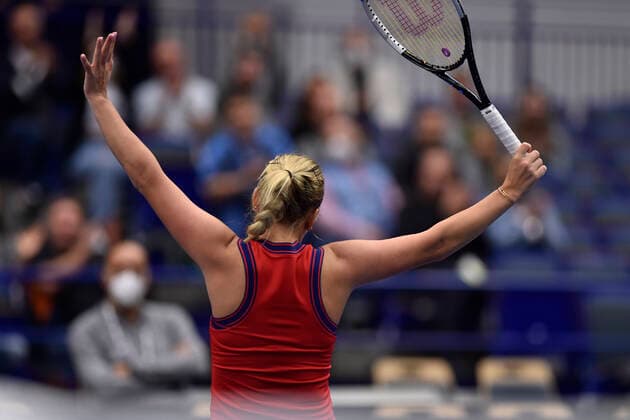 Anastasia Potapova (RUS) in action during the match against Petra Kvitova during the J&T Banka Ostrava Open 2021 women s WTA, Tennis Damen indoor tennis tournament in Ostrava, Czech Republic, on Wednesday, September 22, 2021. (CTKxPhoto JaroslavxOzana) CTKPhotoP2021092208161  JAO 31