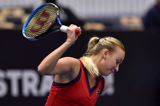 Anastasia Potapova (RUS) in action during the match against Petra Kvitova during the J&T Banka Ostrava Open 2021 women s WTA, Tennis Damen indoor tennis tournament in Ostrava, Czech Republic, on Wednesday, September 22, 2021. (CTKxPhoto JaroslavxOzana) CTKPhotoP2021092208183  JAO 32