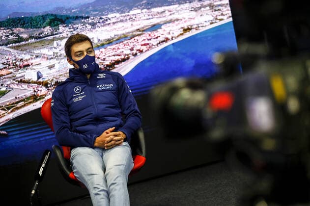 F1 Grand Prix of Russia 63 George Russell (GBR, Williams Racing), F1 Grand Prix of Russia at Sochi Autodrom on September 23, 2021 in Sochi, Russia. (Photo by Xavi Bonilla DPPI FIA Pool via HOCH ZWEI) Sochi Friuli - Dacia Arena stadium Russia Poolfoto HOCH ZWEI Pool Xavi Bonilla DP ,EDITORIAL USE ONLY