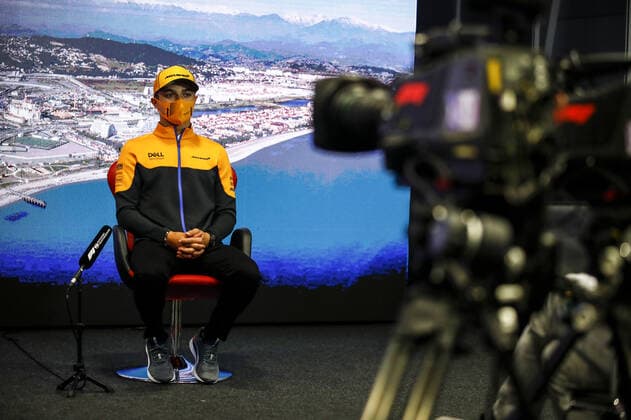 F1 Grand Prix of Russia 4 Lando Norris (GBR, McLaren F1 Team), F1 Grand Prix of Russia at Sochi Autodrom on September 23, 2021 in Sochi, Russia. (Photo by Xavi Bonilla DPPI FIA Pool via HOCH ZWEI) Sochi Friuli - Dacia Arena stadium Russia Poolfoto HOCH ZWEI Pool Xavi Bonilla DP ,EDITORIAL USE ONLY
