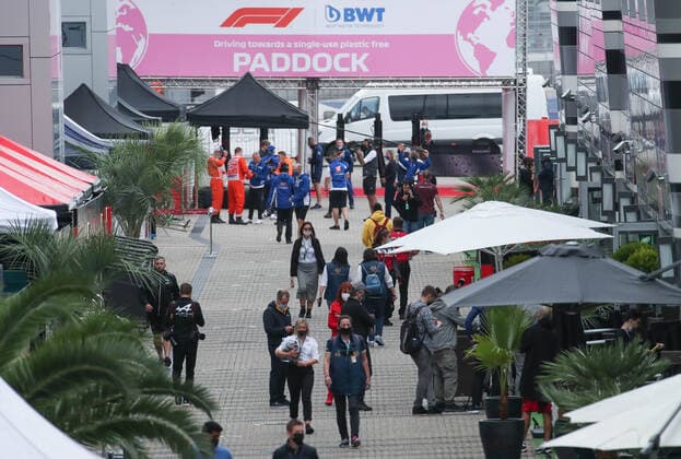 SOCHI, RUSSIA - SEPTEMBER 23, 2021: A paddock area is seen ahead of the 2021 Formula One Russian Grand Prix to be held in Sochi on September 24-26, 2021, at the Sochi Autodrom racing circuit. Sergei Fadeichev TASS  TS111949