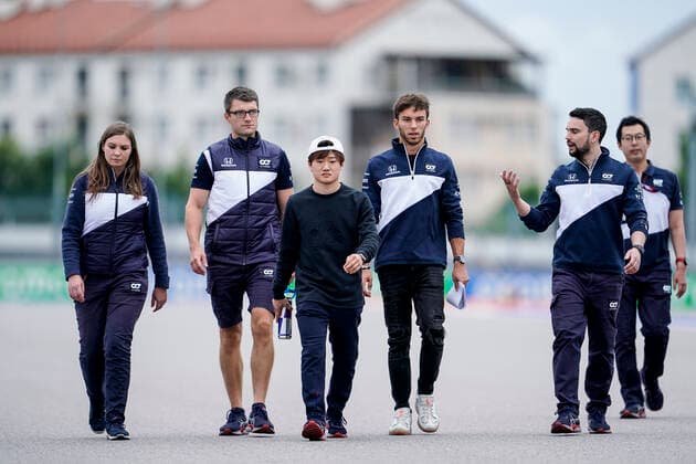September 23, 2021, Sochi, Russia: YUKI TSUNODA of Japan and Scuderia AlphaTauri and PIERRE GASLY of France and Scuderia AlphaTauri are seen during preparations of the 2021 FIA Formula 1 Russian Grand Prix at Sochi Autodrom in Sochi, Russia. Sochi Russia - ZUMAg147 20210923_zap_g147_015 Copyright: xJamesxGasperottix