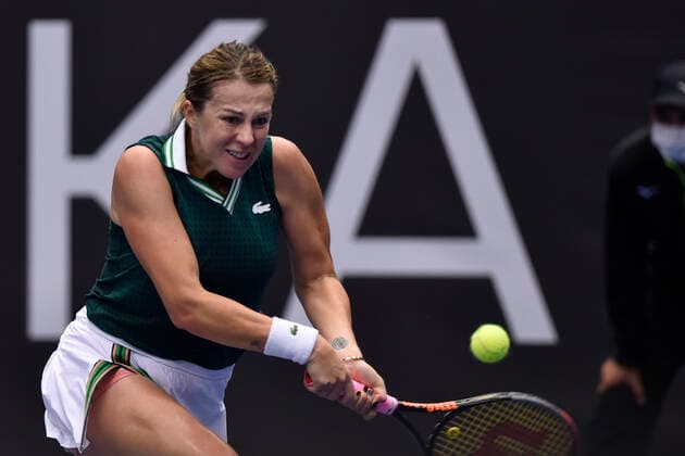 Anastasia Pavlyuchenkova of Russia returns a shot to Tereza Martincova of Czech Republic during the J&T Banka Ostrava Open 2021 women s WTA, Tennis Damen indoor tennis tournament in Ostrava, Czech Republic, September 23, 2021. (CTKxPhoto JaroslavxOzana) CTKPhotoP2021092306731  JAO 10