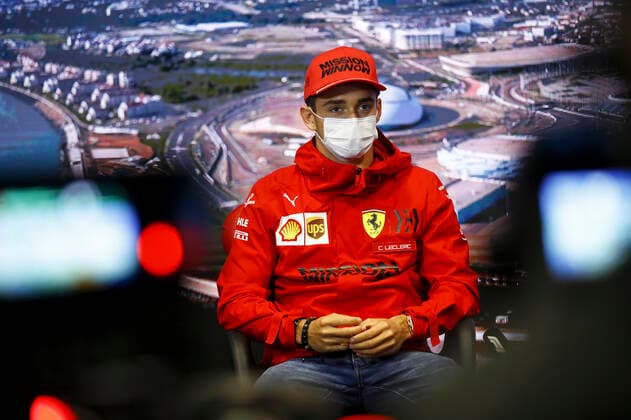 LECLERC Charles (mco), Scuderia Ferrari SF21, portrait during the Formula 1 VTB Russian Grand Prix 2021, 15th round of the 2021 FIA Formula One World Championship, WM, Weltmeisterschaft from September 24 to 26, 2021 on the Sochi Autodrom, in Sochi, Russia FORMULE 1 : Grand prix de Russie - Sotchi - 23 09 2021 DPPI Panoramic  _B2_3102