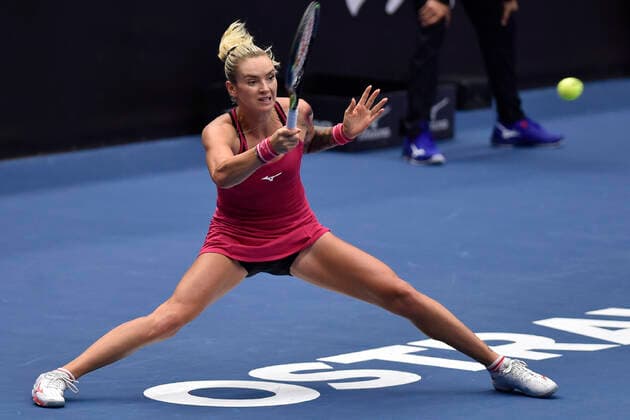 Tereza Martincova of Czech Republic returns a shot to Anastasia Pavlyuchenkova of Russia during the J&T Banka Ostrava Open 2021 women s WTA, Tennis Damen indoor tennis tournament in Ostrava, Czech Republic, September 23, 2021. (CTKxPhoto JaroslavxOzana) CTKPhotoP2021092308077  JAO 23
