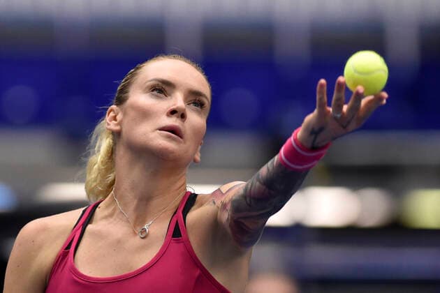 Tereza Martincova of Czech Republic serves to Anastasia Pavlyuchenkova of Russia during the J&T Banka Ostrava Open 2021 women s WTA, Tennis Damen indoor tennis tournament in Ostrava, Czech Republic, September 23, 2021. (CTKxPhoto JaroslavxOzana) CTKPhotoP2021092308177  JAO 29