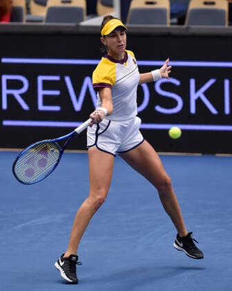 Belinda Bencic of Switzerland returns a shot to Sara Sorribes Torm of Spain during the J&T Banka Ostrava Open 2021 women s WTA, Tennis Damen indoor tennis tournament in Ostrava, Czech Republic, September 23, 2021. (CTKxPhoto JaroslavxOzana) CTKPhotoP2021092308760  JAO 38