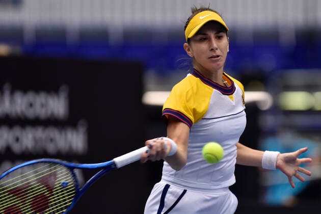 Belinda Bencic of Switzerland returns a shot to Sara Sorribes Torm of Spain during the J&T Banka Ostrava Open 2021 women s WTA, Tennis Damen indoor tennis tournament in Ostrava, Czech Republic, September 23, 2021. (CTKxPhoto JaroslavxOzana) CTKPhotoP2021092308866  JAO 40