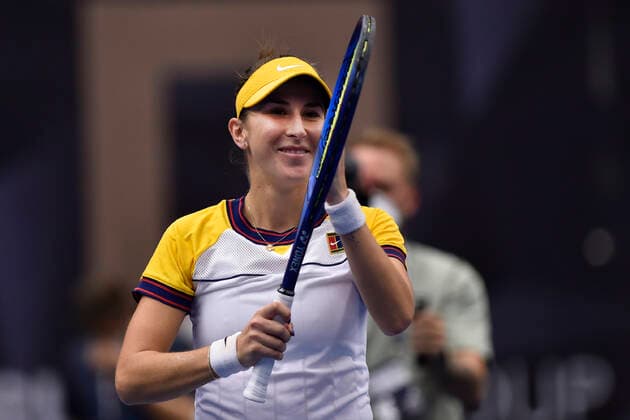Belinda Bencic of Switzerland celebrates after winning her match against Sara Sorribes Torm of Spain during the J&T Banka Ostrava Open 2021 women s WTA, Tennis Damen indoor tennis tournament in Ostrava, Czech Republic, September 23, 2021. (CTKxPhoto JaroslavxOzana) CTKPhotoP2021092308935  JAO 43