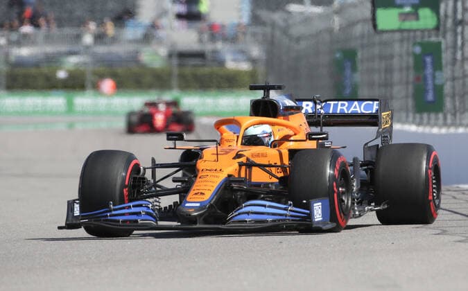 SOCHI, RUSSIA - SEPTEMBER 24, 2021: McLaren driver Daniel Ricciardo is seen during Practice Session 1 at the 2021 Formula 1 Russian Grang Prix at the Sochi Autodrom racing circuit. Sergei Fadeichev TASS  TS111B3E