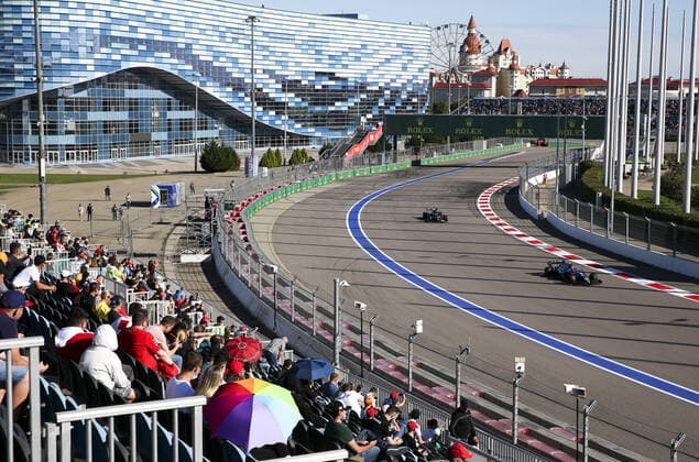 SOCHI, RUSSIA - SEPTEMBER 24, 2021: Practice Session 2 at the 2021 Formula 1 Russian Grand Prix at the Sochi Autodrom racing circuit. Sergei Fadeichev TASS  TS111BEE