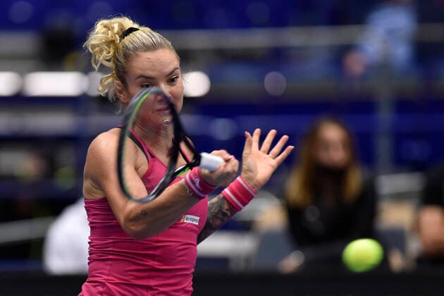 Tereza Martincova of Czech Republic in action during the match against Maria Sakkari of Greece at the J&T Banka Ostrava Open 2021 women s WTA, Tennis Damen indoor tennis tournament in Ostrava, Czech Republic, September 24, 2021. (CTKxPhoto JaroslavxOzana) CTKPhotoP2021092405283  JAO 01