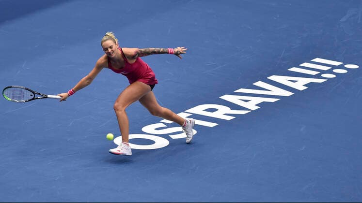 Tereza Martincova of Czech Republic in action during the match against Maria Sakkari of Greece at the J&T Banka Ostrava Open 2021 women s WTA, Tennis Damen indoor tennis tournament in Ostrava, Czech Republic, September 24, 2021. (CTKxPhoto JaroslavxOzana) CTKPhotoP2021092406005  JAO 10