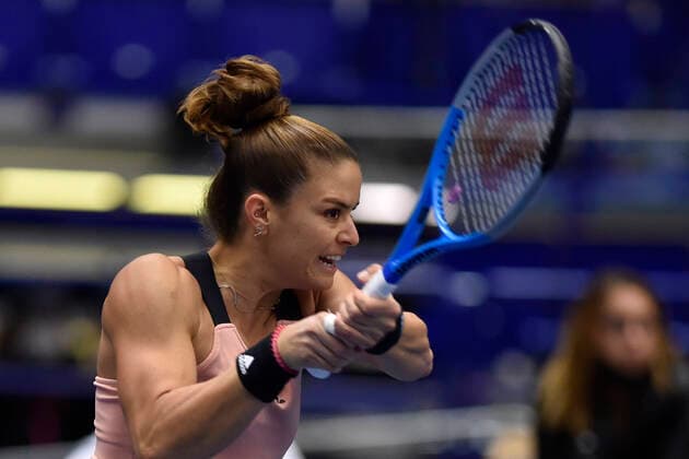 Maria Sakkari of Greece in action during the match against Tereza Martincova of Czech Republic at the J&T Banka Ostrava Open 2021 women s WTA, Tennis Damen indoor tennis tournament in Ostrava, Czech Republic, September 24, 2021. (CTKxPhoto JaroslavxOzana) CTKPhotoP2021092405482  JAO 06