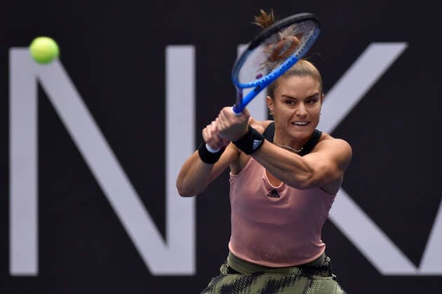 Maria Sakkari of Greece in action during the match against Tereza Martincova of Czech Republic at the J&T Banka Ostrava Open 2021 women s WTA, Tennis Damen indoor tennis tournament in Ostrava, Czech Republic, September 24, 2021. (CTKxPhoto JaroslavxOzana) CTKPhotoP2021092405594  JAO 07