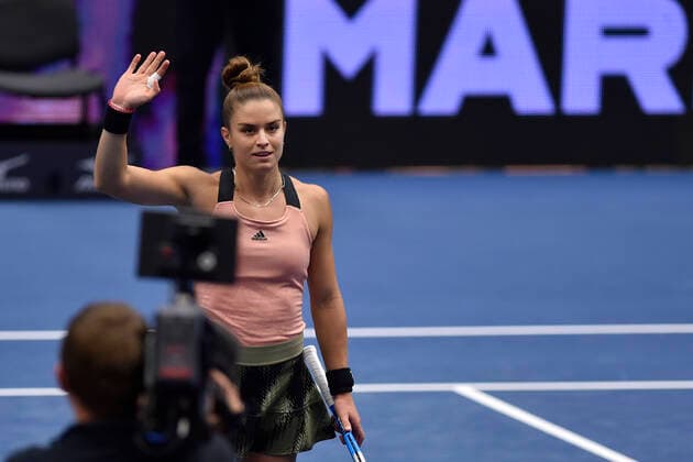 Maria Sakkari of Greece celebrates victory after the match against Tereza Martincova of Czech Republic at the J&T Banka Ostrava Open 2021 women s WTA, Tennis Damen indoor tennis tournament in Ostrava, Czech Republic, September 24, 2021. (CTKxPhoto JaroslavxOzana) CTKPhotoP2021092406127  JAO 12