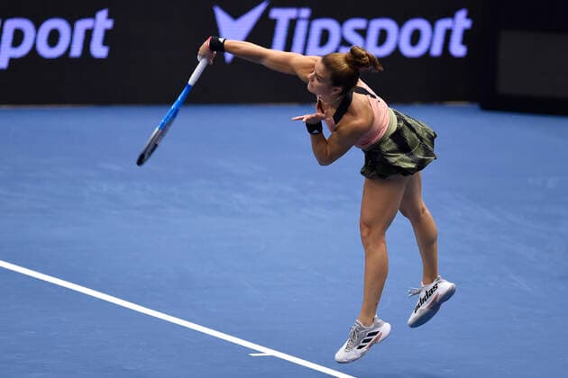 Maria Sakkari of Greece in action during the match against Tereza Martincova of Czech Republic at the J&T Banka Ostrava Open 2021 women s WTA, Tennis Damen indoor tennis tournament in Ostrava, Czech Republic, September 24, 2021. (CTKxPhoto JaroslavxOzana) CTKPhotoP2021092406467  JAO 23