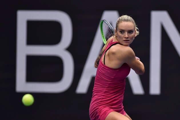 Tereza Martincova of Czech Republic in action during the match against Maria Sakkari of Greece at the J&T Banka Ostrava Open 2021 women s WTA, Tennis Damen indoor tennis tournament in Ostrava, Czech Republic, September 24, 2021. (CTKxPhoto JaroslavxOzana) CTKPhotoP2021092406394  JAO 20