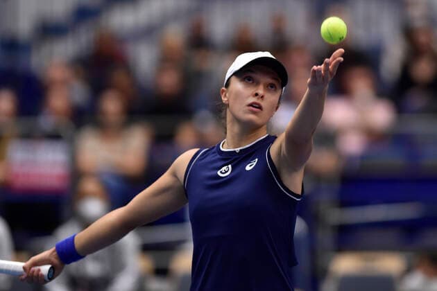 Iga Swiatek of Poland in action during the match against Elena Rybakina of Kazakhstan at the J&T Banka Ostrava Open 2021 women s WTA, Tennis Damen indoor tennis tournament in Ostrava, Czech Republic, September 24, 2021. (CTKxPhoto JaroslavxOzana) CTKPhotoP2021092406828  JAO 26