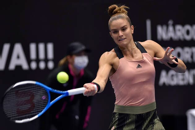 Maria Sakkari of Greece in action during the match against Tereza Martincova of Czech Republic at the J&T Banka Ostrava Open 2021 women s WTA, Tennis Damen indoor tennis tournament in Ostrava, Czech Republic, September 24, 2021. (CTKxPhoto JaroslavxOzana) CTKPhotoP2021092406736  JAO 24