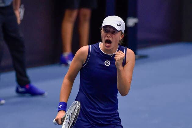 Iga Swiatek of Poland celebrates victory after the match against Elena Rybakina of Kazakhstan at the J&T Banka Ostrava Open 2021 women s WTA, Tennis Damen indoor tennis tournament in Ostrava, Czech Republic, September 24, 2021. (CTKxPhoto JaroslavxOzana) CTKPhotoP2021092407350  JAO 35
