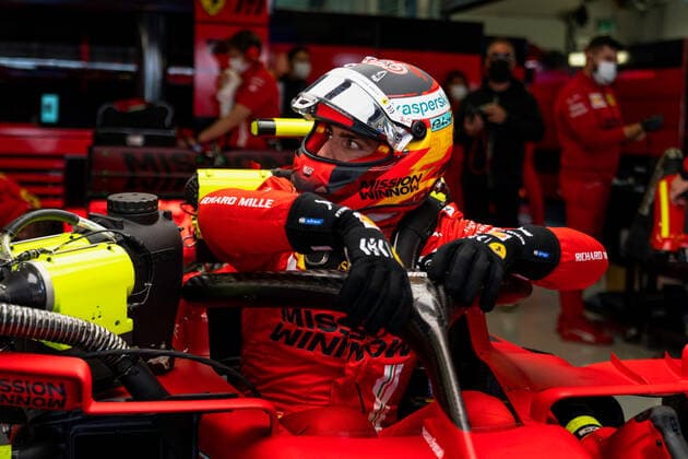F1 Grand Prix of Russia 55 Carlos Sainz (ESP, Scuderia Ferrari Mission Winnow), F1 Grand Prix of Russia at Sochi Autodrom on September 24, 2021 in Sochi, Russia. (Photo by COLOMBO IMAGES FIA Pool via HOCH ZWEI) Sochi Russia Poolfoto HOCH ZWEI Pool COLOMBO IMAGES ,EDITORIAL USE ONLY