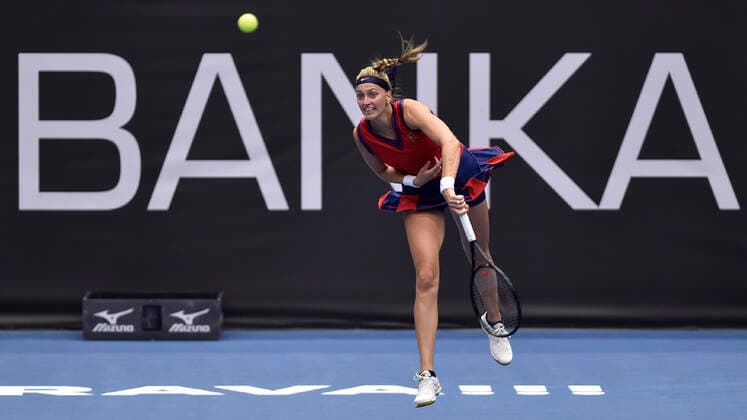 Czech Petra Kvitova in action during the match against Swiss Jil Teichmann at the J&T Banka Ostrava Open 2021 women s WTA, Tennis Damen indoor tennis tournament in Ostrava, Czech Republic, September 24, 2021. (CTKxPhoto JaroslavxOzana) CTKPhotoP2021092407999  JAO 49