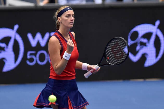 Czech Petra Kvitova celebrates victory after the match against Swiss Jil Teichmann at the J&T Banka Ostrava Open 2021 women s WTA, Tennis Damen indoor tennis tournament in Ostrava, Czech Republic, September 24, 2021. (CTKxPhoto JaroslavxOzana) CTKPhotoP2021092408515  JAO 54