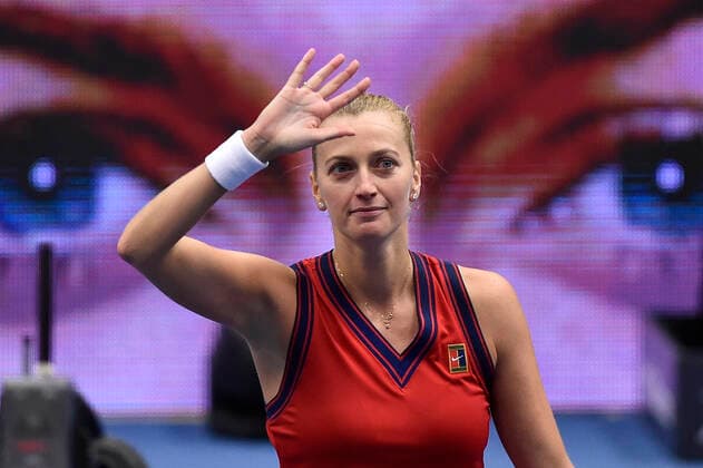 Czech Petra Kvitova celebrates victory after the match against Swiss Jil Teichmann at the J&T Banka Ostrava Open 2021 women s WTA, Tennis Damen indoor tennis tournament in Ostrava, Czech Republic, September 24, 2021. (CTKxPhoto JaroslavxOzana) CTKPhotoP2021092408561  JAO 56