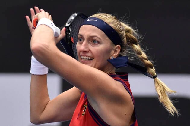 Czech Petra Kvitova in action during the match against Swiss Jil Teichmann at the J&T Banka Ostrava Open 2021 women s WTA, Tennis Damen indoor tennis tournament in Ostrava, Czech Republic, September 24, 2021. (CTKxPhoto JaroslavxOzana) CTKPhotoP2021092408908  JAO 66