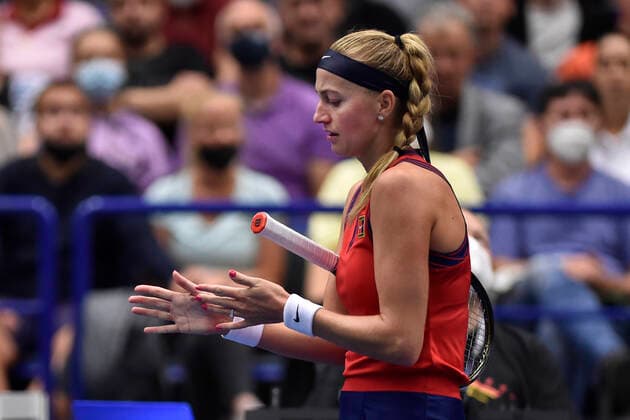 Czech Petra Kvitova in action during the match against Swiss Jil Teichmann at the J&T Banka Ostrava Open 2021 women s WTA, Tennis Damen indoor tennis tournament in Ostrava, Czech Republic, September 24, 2021. (CTKxPhoto JaroslavxOzana) CTKPhotoP2021092408973  JAO 68