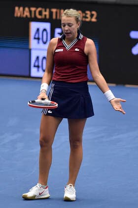 Estonian Anett Kontaveit in action during the match against Swiss Belinda Bencic at the J&T Banka Ostrava Open 2021 women s WTA, Tennis Damen indoor tennis tournament in Ostrava, Czech Republic, September 24, 2021. (CTKxPhoto JaroslavxOzana) CTKPhotoP2021092409532  JAO 75