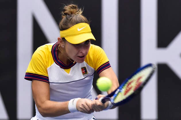 Swiss Belinda Bencic in action during the match against Estonian Anett Kontaveit at the J&T Banka Ostrava Open 2021 women s WTA, Tennis Damen indoor tennis tournament in Ostrava, Czech Republic, September 24, 2021. (CTKxPhoto JaroslavxOzana) CTKPhotoP2021092409413  JAO 73