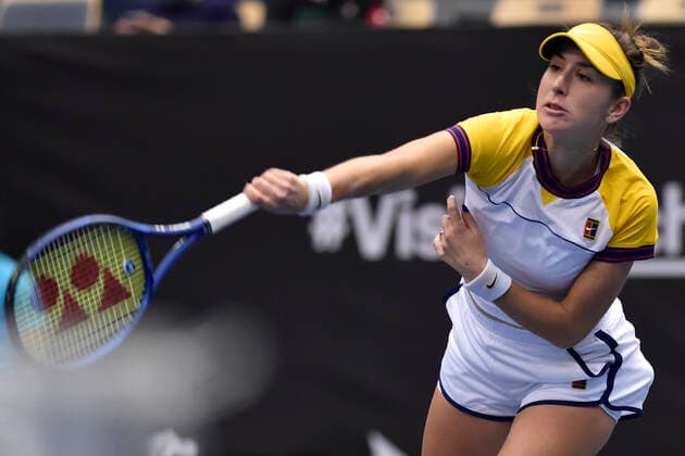 Swiss Belinda Bencic in action during the match against Estonian Anett Kontaveit at the J&T Banka Ostrava Open 2021 women s WTA, Tennis Damen indoor tennis tournament in Ostrava, Czech Republic, September 24, 2021. (CTKxPhoto JaroslavxOzana) CTKPhotoP2021092409538  JAO 76