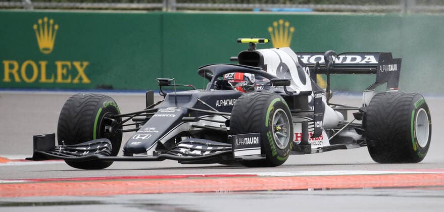 SOCHI, RUSSIA â€“ SEPTEMBER 25, 2021: Scuderia Alpha Tauri F1 Team driver Pierre Gasly of France competes in a qualifying session for the 2021 Formula One Russian Grand Prix, at the Sochi Autodrom racing circuit. Sergei Fadeichev TASS  TS111E50