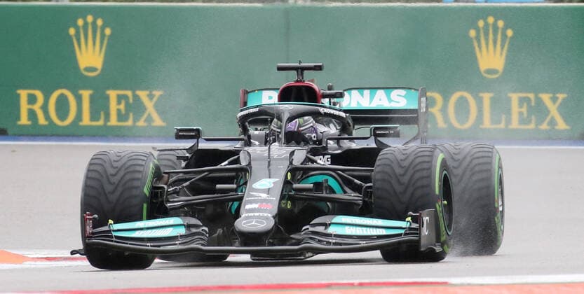 SOCHI, RUSSIA â€“ SEPTEMBER 25, 2021: Mercedes AMG Petronas F1 Team driver Lewis Hamilton of the United Kingdom competes in a qualifying session for the 2021 Formula One Russian Grand Prix, at the Sochi Autodrom racing circuit. Sergei Fadeichev TASS  TS111E53
