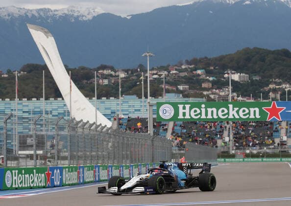 SOCHI, RUSSIA â€“ SEPTEMBER 25, 2021: Williams Racing F1 driver George Russell of the United Kingdom competes in a qualifying session for the 2021 Formula One Russian Grand Prix, at the Sochi Autodrom racing circuit. Sergei Fadeichev TASS  TS111E83