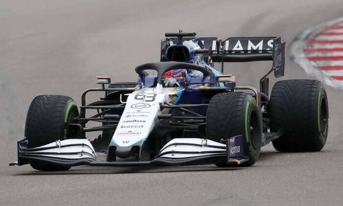 SOCHI, RUSSIA â€“ SEPTEMBER 25, 2021: Williams Racing F1 driver George Russell of the United Kingdom competes in a qualifying session for the 2021 Formula One Russian Grand Prix, at the Sochi Autodrom racing circuit. Sergei Fadeichev TASS  TS111E89