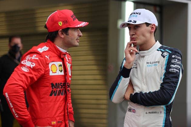 F1 Grand Prix of Russia 55 Carlos Sainz (ESP, Scuderia Ferrari Mission Winnow), 4 Lando Norris (GBR, McLaren F1 Team), F1 Grand Prix of Russia at Sochi Autodrom on September 25, 2021 in Sochi, Russia. (Photo by xpbimages.com XPB Images FIA Pool via HOCH ZWEI) Sochi Russia Poolfoto HOCH ZWEI Pool XPB Images ,EDITORIAL USE ONLY