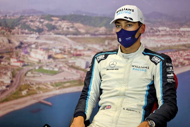 F1 Grand Prix of Russia 63 George Russell (GBR, Williams Racing), F1 Grand Prix of Russia at Sochi Autodrom on September 25, 2021 in Sochi, Russia. (Photo by xpbimages.com XPB Images FIA Pool via HOCH ZWEI) Sochi Russia Poolfoto HOCH ZWEI Pool XPB Images ,EDITORIAL USE ONLY
