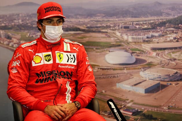 F1 Grand Prix of Russia 55 Carlos Sainz (ESP, Scuderia Ferrari Mission Winnow), F1 Grand Prix of Russia at Sochi Autodrom on September 25, 2021 in Sochi, Russia. (Photo by xpbimages.com XPB Images FIA Pool via HOCH ZWEI) Sochi Russia Poolfoto HOCH ZWEI Pool XPB Images ,EDITORIAL USE ONLY
