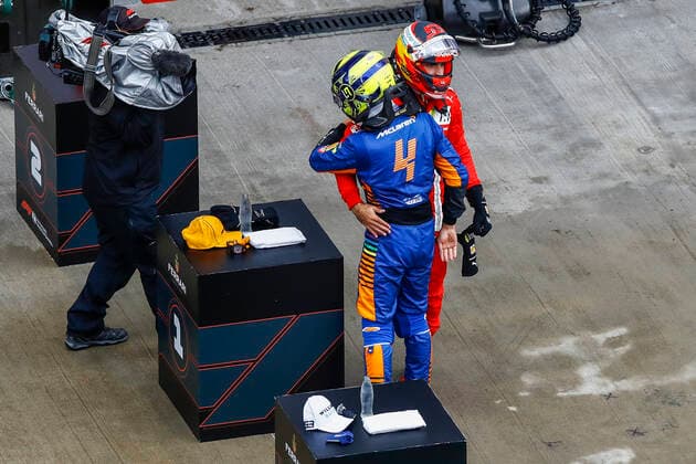 4 Lando Norris GBR, McLaren F1 Team , 55 Carlos Sainz ESP, Scuderia Ferrari Mission Winnow , F1 Grand Prix of Russia at Sochi Autodrom on September 25, 2021 in Sochi, Russia Photo by HOCH ZWEI Sochi Russia