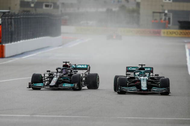 44 Lewis Hamilton GBR, Mercedes AMG Petronas F1 Team , 18 Lance Stroll CAN, Aston Martin Cognizant F1 Team , F1 Grand Prix of Russia at Sochi Autodrom on September 25, 2021 in Sochi, Russia Photo by HOCH ZWEI Sochi Russia