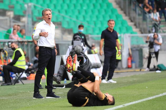 25th September 2021; Saint-Etienne Stade Geoffroy Guichard, France; AS Saint-Etienne versus OGC Nice; Claude Puel ASSE Coach and Christophe Galtier OGC Nice  ActionPlus12326051 PierrexTeyssot