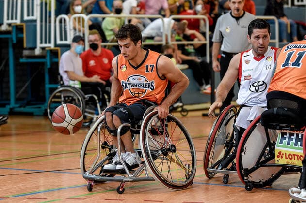 1 Wheelchair Basketball Bundesliga, RBC Koeln99ers vs ING Skyweehlers, 25 09 2021 Nico Dreimueller ING Skywheelers 17 , 1 Wheelchair Basketball Bundesliga, RBC Koeln99ers vs ING Skyweehlers on 25 09 2021 at Sporthalle Bergischer Ring, Koeln Nordrhein Westfalen Copyright: xBEAUTIFULxSPORTS Mueller-Laschetx