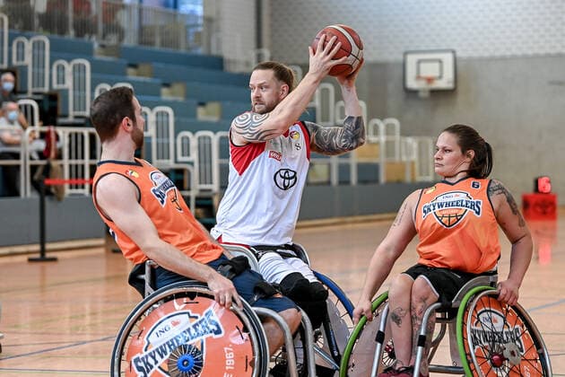 1 Wheelchair Basketball Bundesliga, RBC Koeln99ers vs ING Skyweehlers, 25 09 2021 Joe Bestwick RBC Koeln99ers 8 , 1 Wheelchair Basketball Bundesliga, RBC Koeln99ers vs ING Skyweehlers on 25 09 2021 at Sporthalle Bergischer Ring, Koeln Nordrhein Westfalen Copyright: xBEAUTIFULxSPORTS Mueller-Laschetx