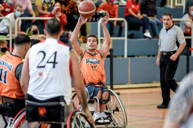 1 Wheelchair Basketball Bundesliga, RBC Koeln99ers vs ING Skyweehlers, 25 09 2021 Nico Dreimueller ING Skywheelers 17 , 1 Wheelchair Basketball Bundesliga, RBC Koeln99ers vs ING Skyweehlers on 25 09 2021 at Sporthalle Bergischer Ring, Koeln Nordrhein Westfalen Copyright: xBEAUTIFULxSPORTS Mueller-Laschetx