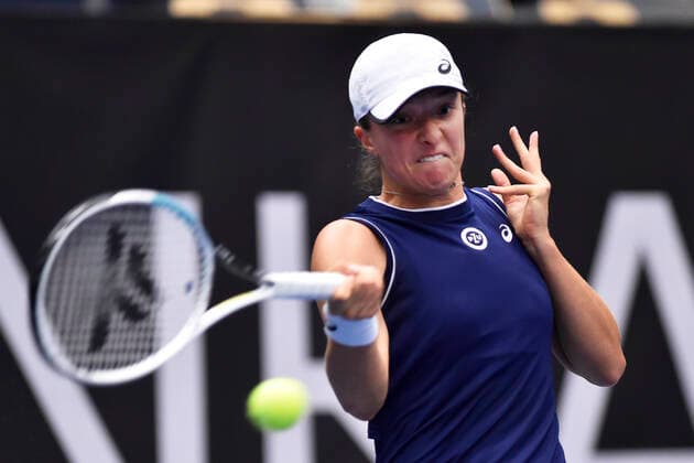 Iga Swiatek of Poland in action during the match against Maria Sakkari of Greece at the J&T Banka Ostrava Open 2021 women s WTA, Tennis Damen indoor tennis tournament in Ostrava, Czech Republic, September 25, 2021. (CTKxPhoto JaroslavxOzana) CTKPhotoP2021092503581  JAO 02